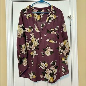 Floral Women's Top - Purple and Cream